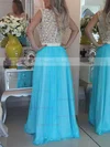 A-line Scoop Neck Lace Chiffon Floor-length Crystal Detailing Prom Dresses #Favs020102229