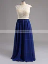 A-line Scoop Neck Lace Chiffon Floor-length Crystal Detailing Prom Dresses #Favs020102229