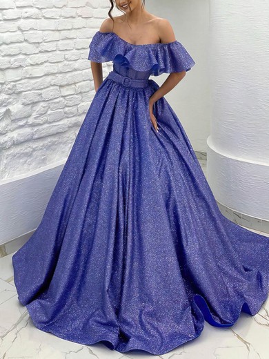 Ball Gown Off-the-shoulder Glitter Sweep Train Prom Dresses With Crystal Detailing #Favs020116085