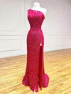 Sheath/Column One Shoulder Sequined Sweep Train Prom Dresses With Split Front #Favs020116088