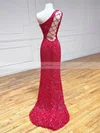 Sheath/Column One Shoulder Sequined Sweep Train Prom Dresses With Split Front #Favs020116088