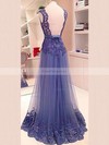 Popular Lace Tulle V-neck Sashes / Ribbons Open Back Prom Dress #Favs02018702