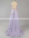 Popular Lace Tulle V-neck Sashes / Ribbons Open Back Prom Dress #Favs02018702