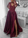 A-line High Neck Satin Sweep Train Prom Dresses With Appliques Lace #Favs020116097