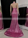 Sheath/Column Halter Sequined Sweep Train Prom Dresses With Split Front #Favs020116098