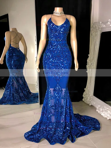 Trumpet/Mermaid V-neck Sequined Sweep Train Prom Dresses With Sequins #Favs020116099