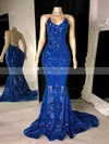 Trumpet/Mermaid V-neck Sequined Sweep Train Prom Dresses With Sequins #Favs020116099