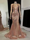 Sheath/Column V-neck Sequined Sweep Train Prom Dresses With Flower(s) #Favs020116100