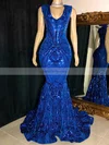 Trumpet/Mermaid V-neck Sequined Sweep Train Prom Dresses #Favs020116101