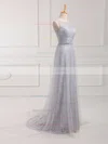 Sheath/Column Scoop Neck Lace Tulle Sweep Train Beading Prom Dresses #Favs020102739