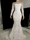 Trumpet/Mermaid Off-the-shoulder Lace Sweep Train Prom Dresses With Appliques Lace #Favs020116102