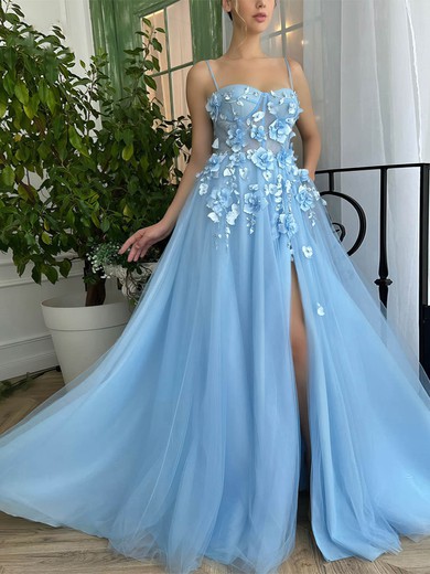 A-line Sweetheart Tulle Floor-length Prom Dresses With Appliques Lace #Favs020116107