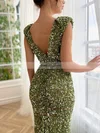 Sheath/Column V-neck Sequined Floor-length Prom Dresses With Sashes / Ribbons #Favs020116114