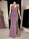 Sheath/Column V-neck Sequined Floor-length Prom Dresses With Split Front #Favs020116125