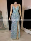 Sheath/Column V-neck Sequined Floor-length Prom Dresses With Split Front #Favs020116125
