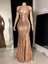 Sheath/Column Off-the-shoulder Sequined Floor-length Prom Dresses With Split Front #Favs020116126