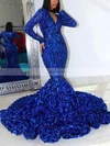 Trumpet/Mermaid V-neck Sequined Sweep Train Prom Dresses With Flower(s) #Favs020116127