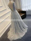 Princess Scoop Neck Lace Tulle Sweep Train Appliques Lace Prom Dresses #Favs020103620