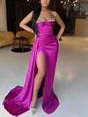 Sheath/Column Sweetheart Silk-like Satin Sweep Train Prom Dresses With Split Front #Favs020116144