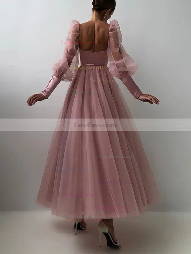 A-line V-neck Tulle Ankle-length Prom Dresses #Favs020116145