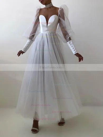 A-line V-neck Tulle Ankle-length Prom Dresses #Favs020116145