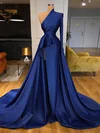 A-line One Shoulder Satin Sweep Train Prom Dresses With Split Front #Favs020116149