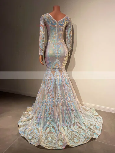 Trumpet/Mermaid Off-the-shoulder Sequined Sweep Train Prom Dresses #Favs020116157