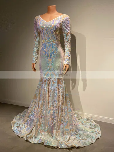 Trumpet/Mermaid Off-the-shoulder Sequined Sweep Train Prom Dresses #Favs020116157