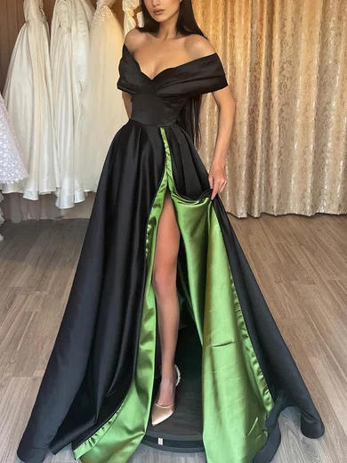 Ball Gown Off-the-shoulder Satin Sweep Train Prom Dresses With Split Front #Favs020116176