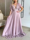 A-line V-neck Chiffon Floor-length Prom Dresses With Lace #Favs020116182