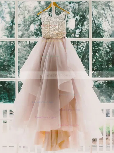 Ball Gown Scoop Neck Organza Sweep Train Beading Prom Dresses #Favs020102394