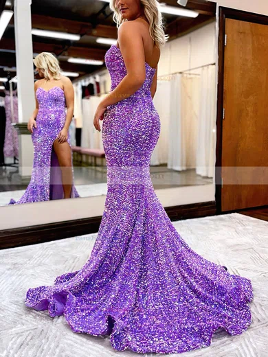 Sheath/Column Sweetheart Sequined Sweep Train Prom Dresses With Split Front #Favs020116189