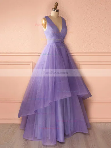 Princess V-neck Organza Floor-length Tiered Prom Dresses #Favs020102740