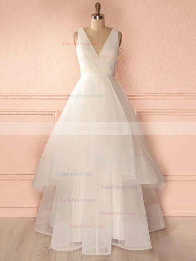 Princess V-neck Organza Floor-length Tiered Prom Dresses #Favs020102740