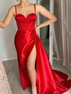 Sheath/Column Sweetheart Satin Sweep Train Prom Dresses With Split Front #Favs020116206