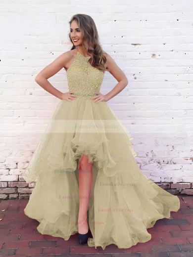 Princess Halter Organza Asymmetrical Beading Prom Dresses #Favs020103198