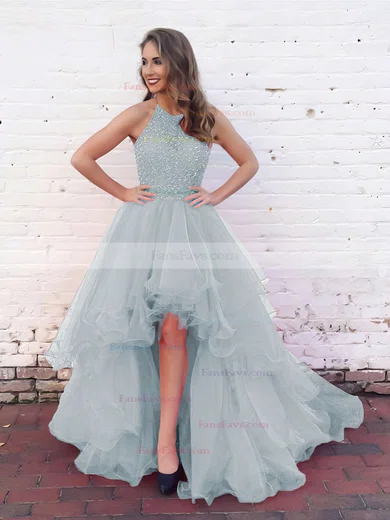 Princess Halter Organza Asymmetrical Beading Prom Dresses #Favs020103198