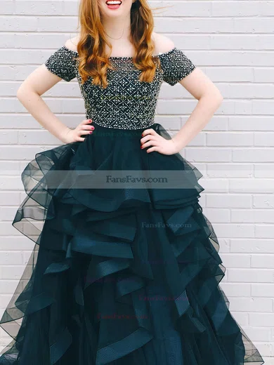 Princess Off-the-shoulder Organza Tulle Sweep Train Beading Prom Dresses #Favs020105730