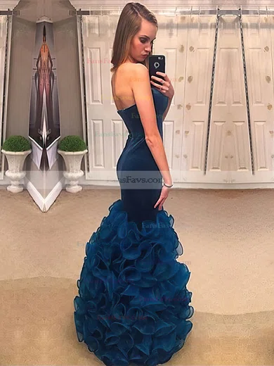 Trumpet/Mermaid V-neck Organza Velvet Floor-length Cascading Ruffles Prom Dresses #Favs020105494