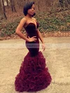 Trumpet/Mermaid V-neck Organza Velvet Floor-length Cascading Ruffles Prom Dresses #Favs020105494