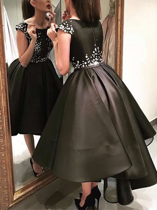 Ball Gown Scoop Neck Satin Asymmetrical Appliques Lace Prom Dresses #Favs020103073 Ball Gown Scoop Neck Satin Asymmetrical Appliques Lace Prom Dresses #Favs020103073