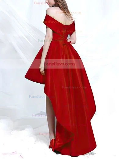 A-line Off-the-shoulder Satin Asymmetrical Sashes / Ribbons Prom Dresses #Favs020103189