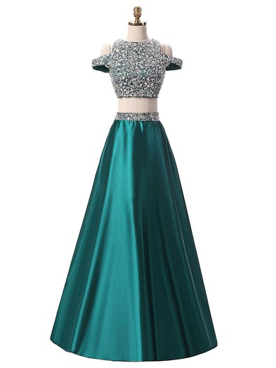 A-line Scoop Neck Satin Floor-length Crystal Detailing Prom Dresses #Favs020103343