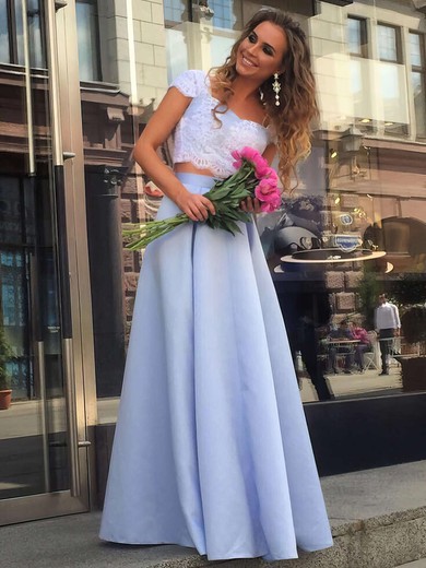 A-line Square Neckline Satin Floor-length Appliques Lace Prom Dresses #Favs020104978