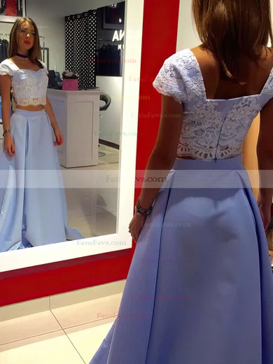 A-line Square Neckline Satin Floor-length Appliques Lace Prom Dresses #Favs020104978