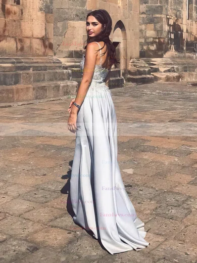 Sheath/Column Sweetheart Satin Sweep Train Beading Prom Dresses #Favs020105033