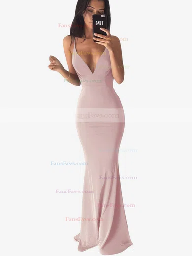 Trumpet Mermaid V neck Jersey Sweep Train Prom Dresses www.fansfavs