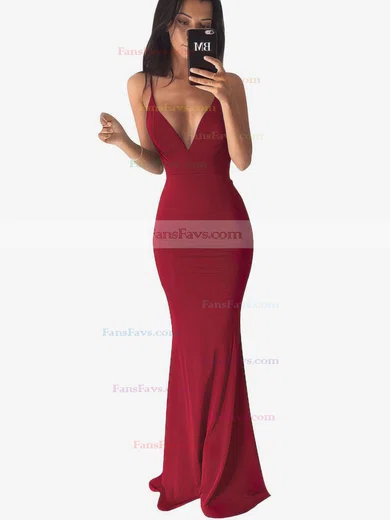 Trumpet/Mermaid V-neck Jersey Sweep Train Prom Dresses #Favs020103537