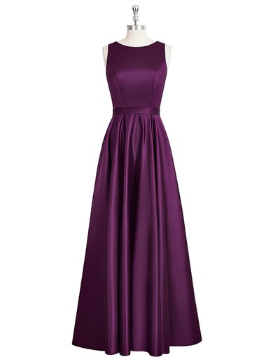 A-line Scoop Neck Satin Floor-length Sashes / Ribbons Prom Dresses #Favs020105325