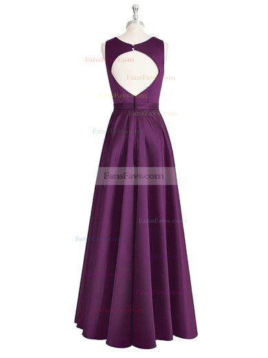 A-line Scoop Neck Satin Floor-length Sashes / Ribbons Prom Dresses #Favs020105325